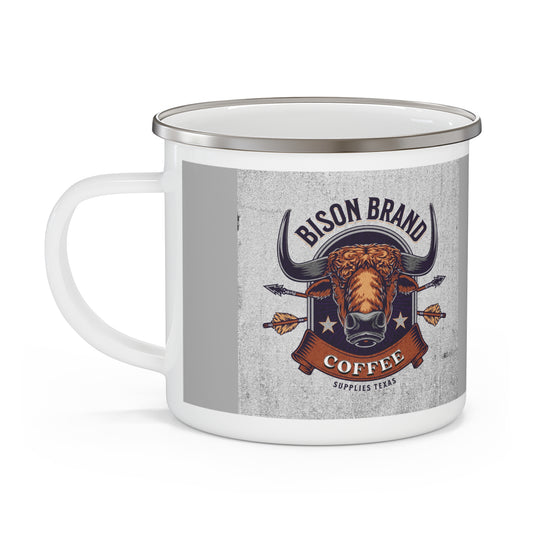 Rustic Bison Brand Enamel Camping Mug – Perfect for Outdoor Adventures